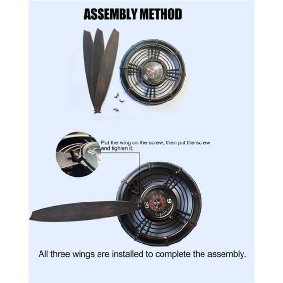 Metal Wall Decor Art Antique Airplane Propeller Aviation Wall Clock, 29.5×26.4" - Picture 6 of 12